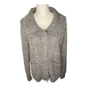 St John's Bay Women’s Medium Gray Shawl Collar Long Sleeve Button-up Cardigan Sw